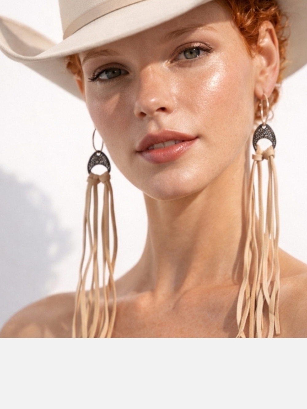 Keep It Gypsy Beige Fringe Leather Earrings with Silver Accents - Picture 2 of 8